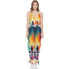 Starry Night Wanderlust: A Whimsical Adventure Sleeveless Tie Ankle Chiffon Jumpsuit by stine1