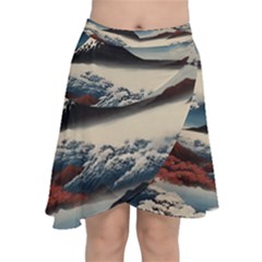 Hokusai Moutains Japan Chiffon Wrap Front Skirt