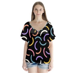 Abstract Pattern Wallpaper V-neck Flutter Sleeve Top