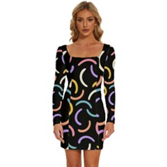 Abstract Pattern Wallpaper Long Sleeve Square Neck Bodycon Velvet Dress