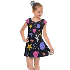 Sea Shells Pattern Wallpaper Fish Kids  Cap Sleeve Dress