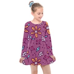 Flowers Petals Leaves Foliage Kids  Long Sleeve Dress