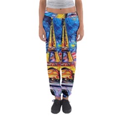 Eiffel Tower Starry Night Print Van Gogh Women s Jogger Sweatpants