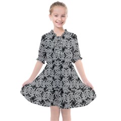 Ethnic Symbols Motif Black And White Pattern Kids  All Frills Chiffon Dress by dflcprintsclothing