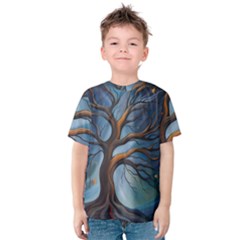 Tree Branches Mystical Moon Expressionist Oil Painting Acrylic Painting Abstract Nature Moonlight Ni Kids  Cotton T-shirt