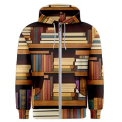 Book Nook Books Bookshelves Comfortable Cozy Literature Library Study Reading Room Fiction Entertain Men s Zipper Hoodie by Maspions