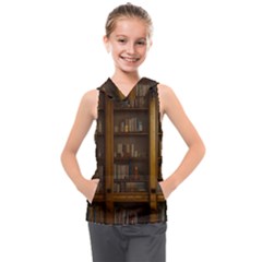 Books Book Shelf Shelves Knowledge Book Cover Gothic Old Ornate Library Kids  Sleeveless Hoodie by Maspions