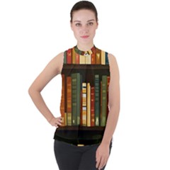 Books Bookshelves Library Fantasy Apothecary Book Nook Literature Study Mock Neck Chiffon Sleeveless Top by Grandong