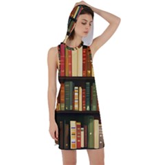 Books Bookshelves Library Fantasy Apothecary Book Nook Literature Study Racer Back Hoodie Dress by Grandong