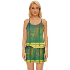 Nature Swamp Water Sunset Spooky Night Reflections Bayou Lake Satin Pajama Short Set by Grandong