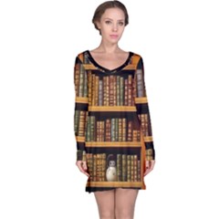 Room Interior Library Books Bookshelves Reading Literature Study Fiction Old Manor Book Nook Reading Long Sleeve Nightdress by Grandong