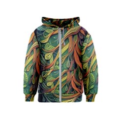 Outdoors Night Setting Scene Forest Woods Light Moonlight Nature Wilderness Leaves Branches Abstract Kids  Zipper Hoodie by Grandong