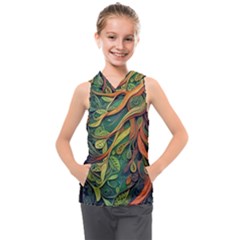 Outdoors Night Setting Scene Forest Woods Light Moonlight Nature Wilderness Leaves Branches Abstract Kids  Sleeveless Hoodie by Grandong