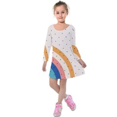 Abstract Geometric Bauhaus Polka Dots Retro Memphis Rainbow Kids  Long Sleeve Velvet Dress