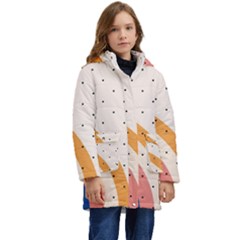 Abstract Geometric Bauhaus Polka Dots Retro Memphis Rainbow Kids  Hooded Longline Puffer Jacket