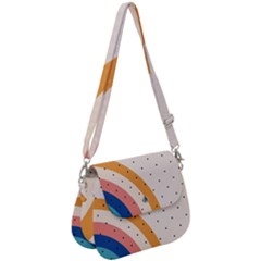 Abstract Geometric Bauhaus Polka Dots Retro Memphis Rainbow Saddle Handbag by Maspions