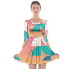 Abstract Geometric Bauhaus Polka Dots Retro Memphis Art Long Sleeve Skater Dress by Maspions