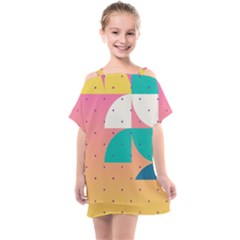 Abstract Geometric Bauhaus Polka Dots Retro Memphis Art Kids  One Piece Chiffon Dress by Maspions