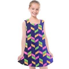 Background Pattern Geometric Pink Yellow Green Kids  Cross Back Dress