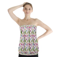 Pattern Flowers Leaves Green Purple Pink Strapless Top