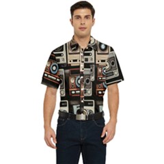 Retro Cameras Old Vintage Antique Technology Wallpaper Retrospective Men s Short Sleeve Pocket Shirt  by Grandong