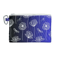 Pattern Floral Leaves Botanical White Flowers Canvas Cosmetic Bag (large)