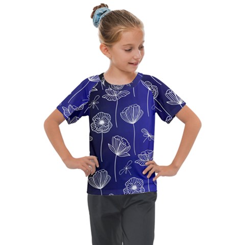 Pattern Floral Leaves Botanical White Flowers Kids  Mesh Piece T-shirt by Maspions