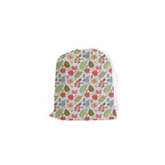 Background Pattern Flowers Design Leaves Autumn Daisy Fall Drawstring Pouch (xs) by Maspions