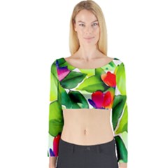 Watercolor Flowers Leaves Foliage Nature Floral Spring Long Sleeve Crop Top