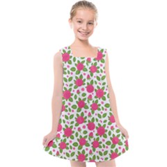 Flowers Leaves Roses Pattern Floral Nature Background Kids  Cross Back Dress