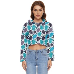 Leaves Monstera Pattern Nature Blue Purple Mauve Flora Women s Lightweight Cropped Hoodie