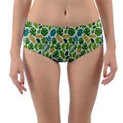 Leaves Tropical Background Pattern Green Botanical Texture Nature Foliage Reversible Mid-waist Bikini Bottoms