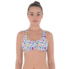 Background Pattern Leaves Pink Flowers Spring Yellow Leaves Got No Strings Sports Bra