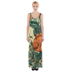 Flowers Pattern Texture Art Colorful Nature Painting Surface Vintage Thigh Split Maxi Dress