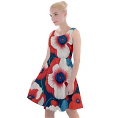 Red Poppies Flowers Art Nature Pattern Knee Length Skater Dress