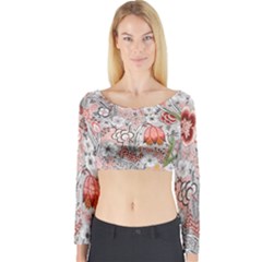 Vintage Floral Flower Art Nature Blooming Blossom Botanical Botany Pattern Long Sleeve Crop Top