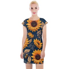 Flowers Pattern Spring Bloom Blossom Rose Nature Flora Floral Plant Cap Sleeve Bodycon Dress