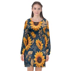 Flowers Pattern Spring Bloom Blossom Rose Nature Flora Floral Plant Long Sleeve Chiffon Shift Dress 