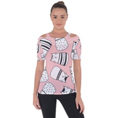 Cute Cats Cartoon Seamless-pattern Shoulder Cut Out Short Sleeve Top by Apen