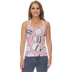 Cute Cats Cartoon Seamless-pattern Basic Halter Top by Apen