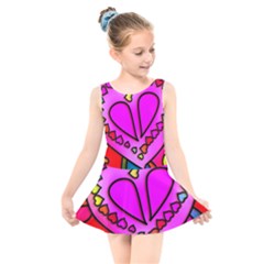 Stained Glass Love Heart Kids  Skater Dress Swimsuit