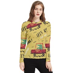 Childish Seamless Pattern With Dino Driver Women s Long Sleeve Rash Guard by Apen