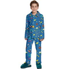 Space Rocket Solar System Pattern Kids  Long Sleeve Velvet Pajamas Set by Apen