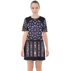 Chartres Cathedral Notre Dame De Paris Stained Glass Sixties Short Sleeve Mini Dress