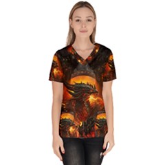 Dragon Fire Fantasy Art Women s V-neck Scrub Top