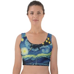 Spaceship Starry Night Van Gogh Painting Velvet Crop Top