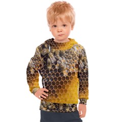 Honeycomb With Bees Kids  Hooded Pullover by Apen