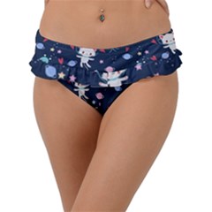Cute Astronaut Cat With Star Galaxy Elements Seamless Pattern Frill Bikini Bottoms by Apen