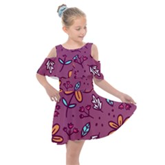 Flowers Petals Leaves Foliage Kids  Shoulder Cutout Chiffon Dress