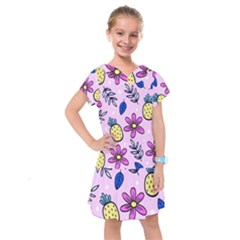 Flowers Petals Pineapples Fruit Kids  Drop Waist Dress